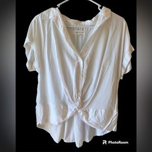 Lou & Grey | Loft White Lyocell Short Sleeve Cropped Collared Top Size Medium